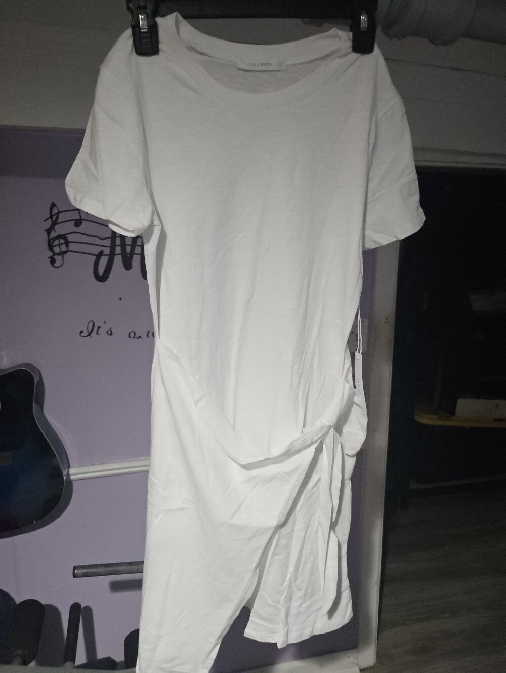 White Tie-Waist Short Sleeve Dress - Unbranded
